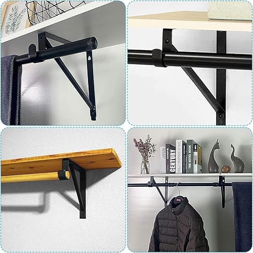 Miniatura 7 de 6 soportes de barra de armario resistentes, soportes de estante de armario de 11 x 11 pulgadas, soporta 300 libras, soporte para barra de armario de