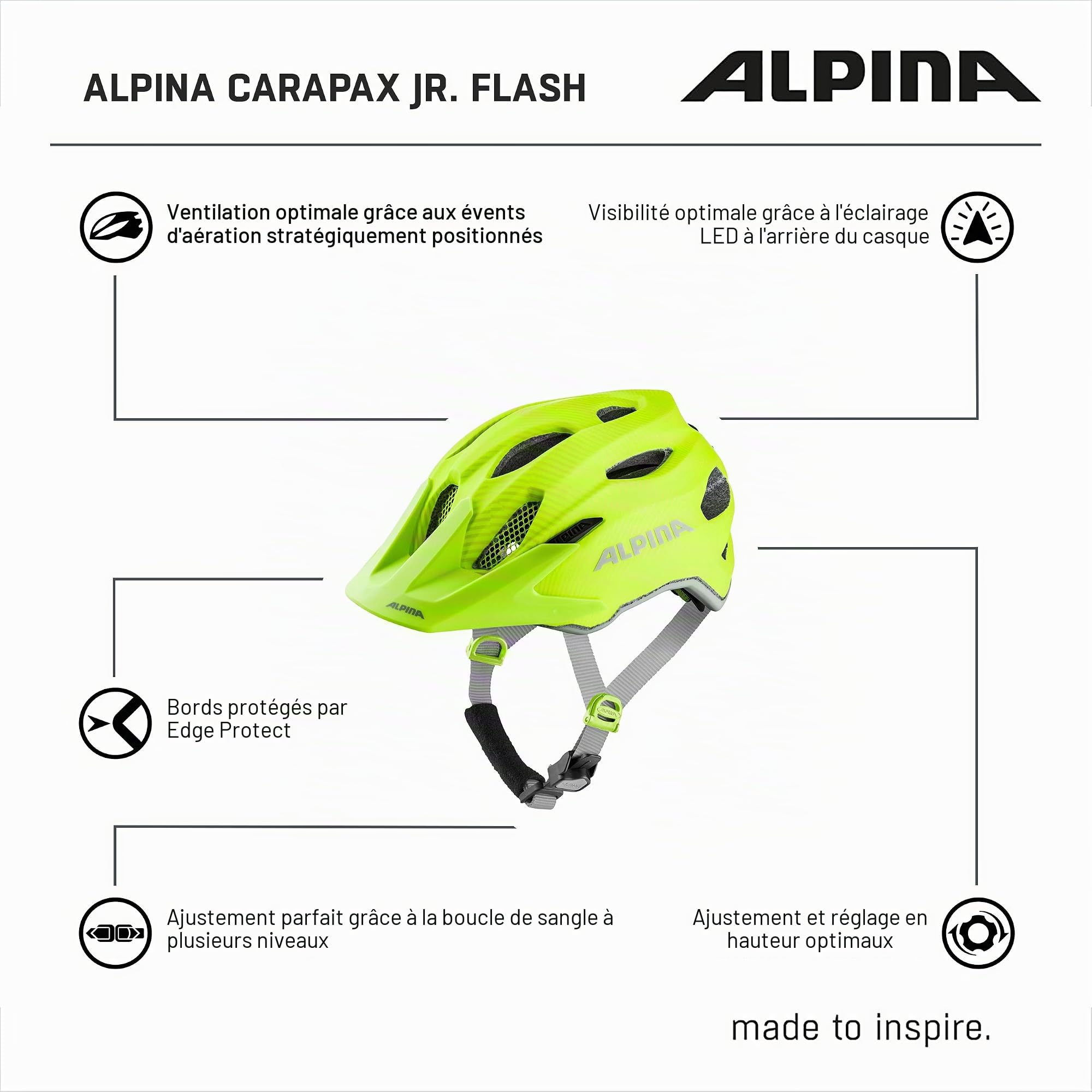 Alpina Carapax JR Flash Helm 2022 Black Neon/Yellow Matt