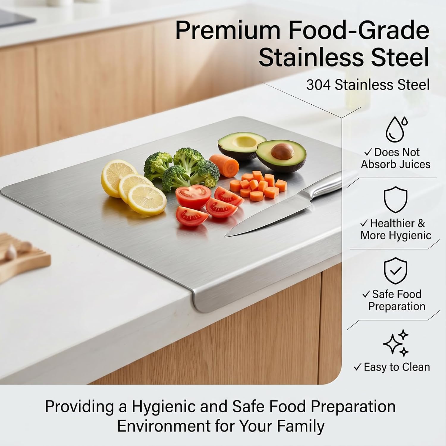 2026 NEW Stainless Steel Cutting Board With Lip, Non-Slip Dishwasher Safe, 304 Food Grade Stainless Steel Countertop Cutting Board for Kitchen Food Prep Meat Vegetables Baking (16"x20"(40 * 50cm))