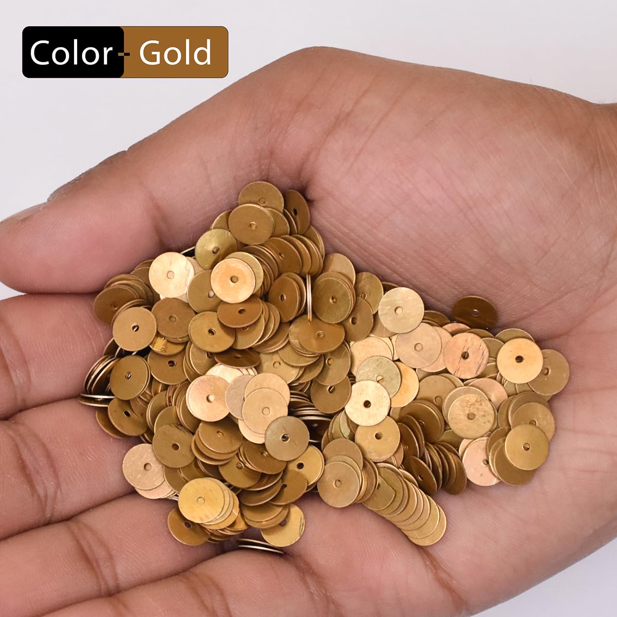 Embroiderymaterial Middle Hole Round Shape Brass Glossy Metal Sequins for Jewellery Making, Craft, Embroidery & DIY (8MM, Antique Gold, 100 Grams) 1