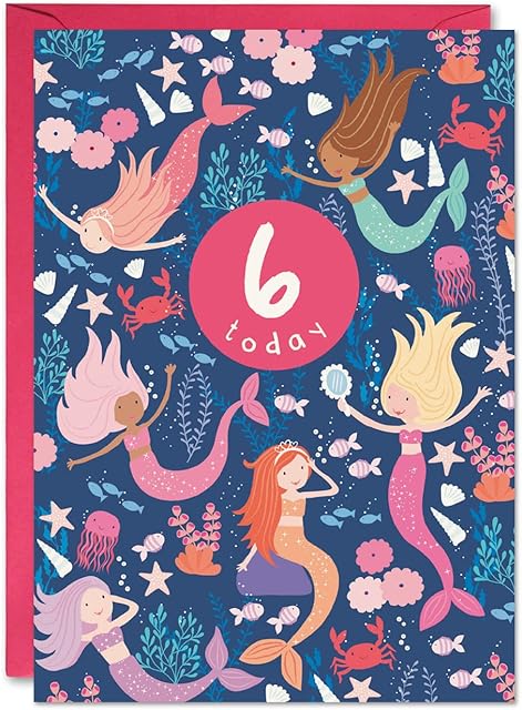 Age 6 Mermaids Birthday Card by James Ellis