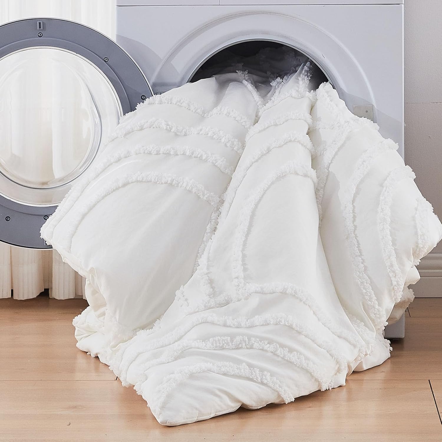 ENJOHOS White King Comforter Set - Boho Tufted Bedding Comforter Sets, Boho Chic Decor, Fluffy Jacquard Rainbow Bedding for All Season, 3 Pieces Lightweight Soft Farmhouse Bed Set - Image 7