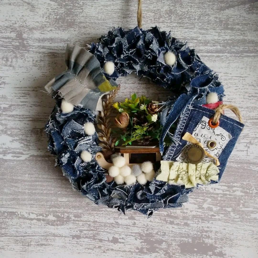 デニムリメイク☆リース☆インテリア 90bbfae4b91f38328b5e1df619e257