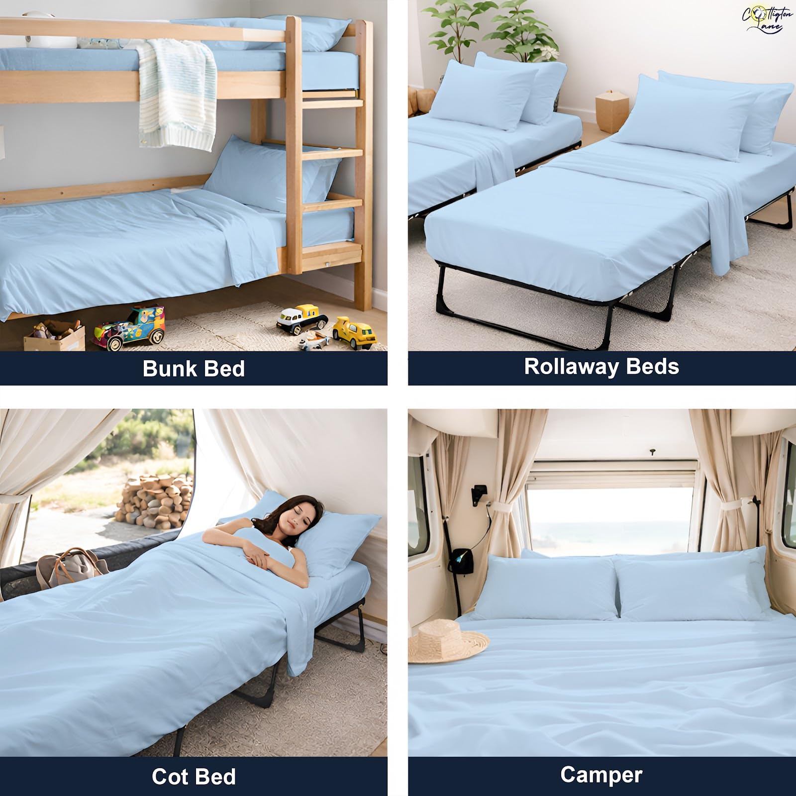 Ardenia Bedding - Set di 4 lenzuola per lettino, 400 pezzi (30" X 75" X 6" Drop) Solido blu chiaro.