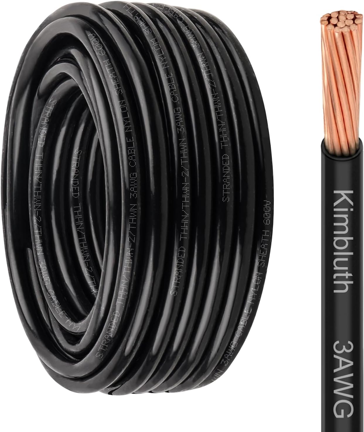 - THHN Wire 3 Gauge 50 FT Stranded Copper Wire, 3 AWG Copper Wire Rated up to 600V Building Wire Nylon Jacket for Residential, CNC, Ground, Industrial (3 Gauge, Black)