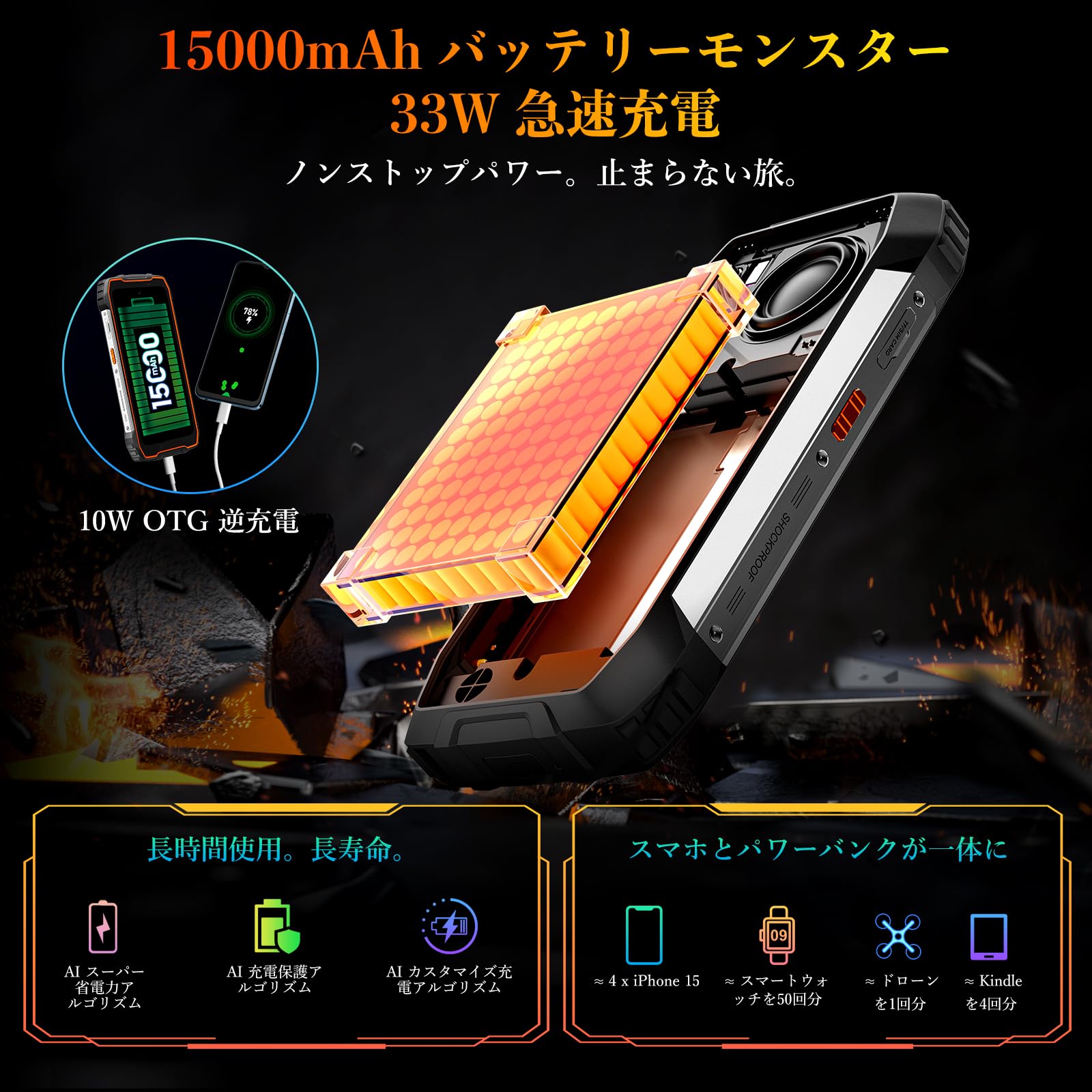Amazon | OSCAL PILOT1 タフネススマホ 、 18GB+256GB+2TB、15000mAh+ 