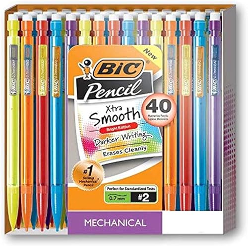 Bic Lápices mecánicos, Xtra Smooth, Bright Edition (colores más oscuros, se borran limpiamente), 40 unidades