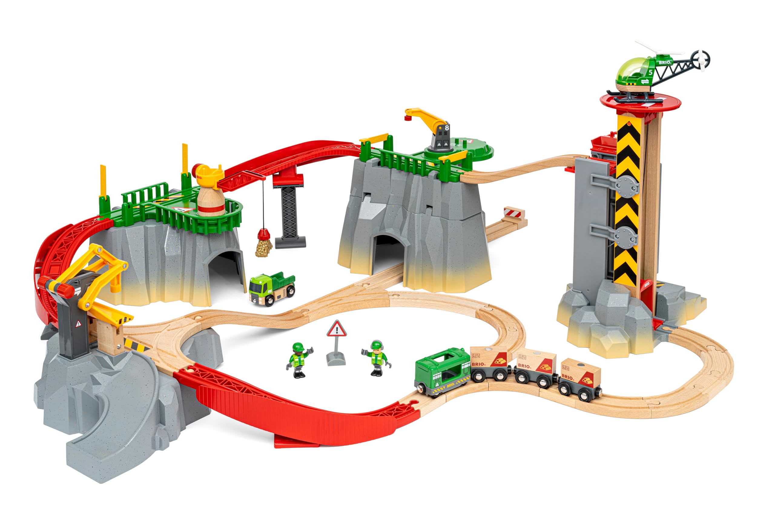 Brio World - 36010 - Circuit Montagnes et Chargements - Coffret Complet de 49 pièces - 5 Niveaux de Hauteur différents - Circuit de Train en Bois - Jouet Mixte à partir de 3 Ans 63601000