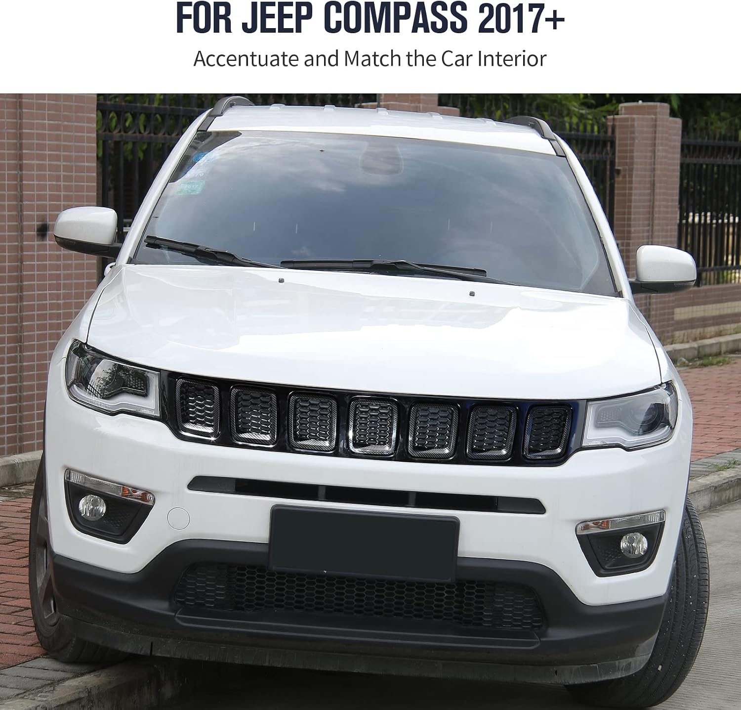 JeCar Grille Inserts ABS Front Grill Cover Exterior Accessories for Jeep Compass MP 2017-2020, Carbon Fiber Finish