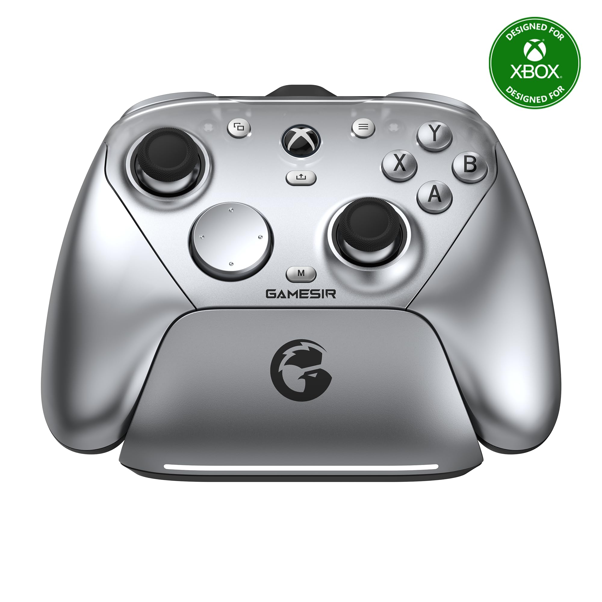 GameSir G7 Pro Manette 1000Hz avec Station de Recharge : Xbox Series X|S, Xbox One, Win 10/11 & Android - Joysticks TMR, Triggers Réglables & 4 Boutons Programmables - Argento Metallico