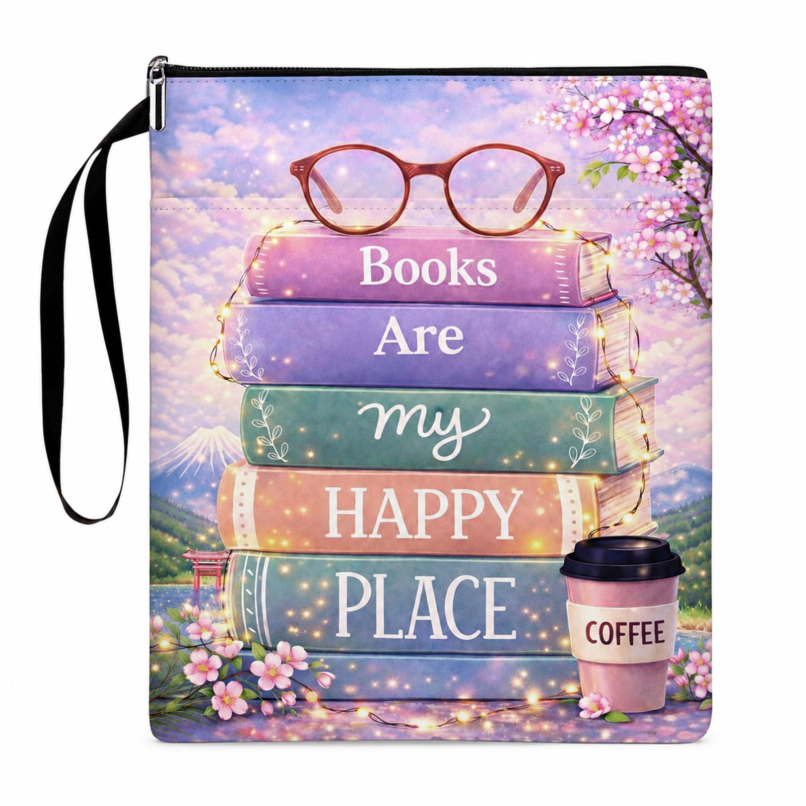 Books are My Happy Place Book Sleeve, Double-Sided Printed Book Cover