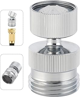 Hibbent Swivel Faucet Adapter Kit, Solid Brass 3/4" Garden Hose Adapter with Aerator, 360
