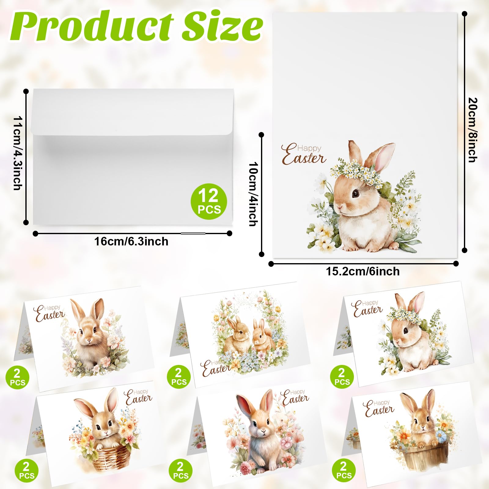 Happy Easter Cards Multipack with Envelopes, Easter Greeting Cards Pack of 12 - Image 2