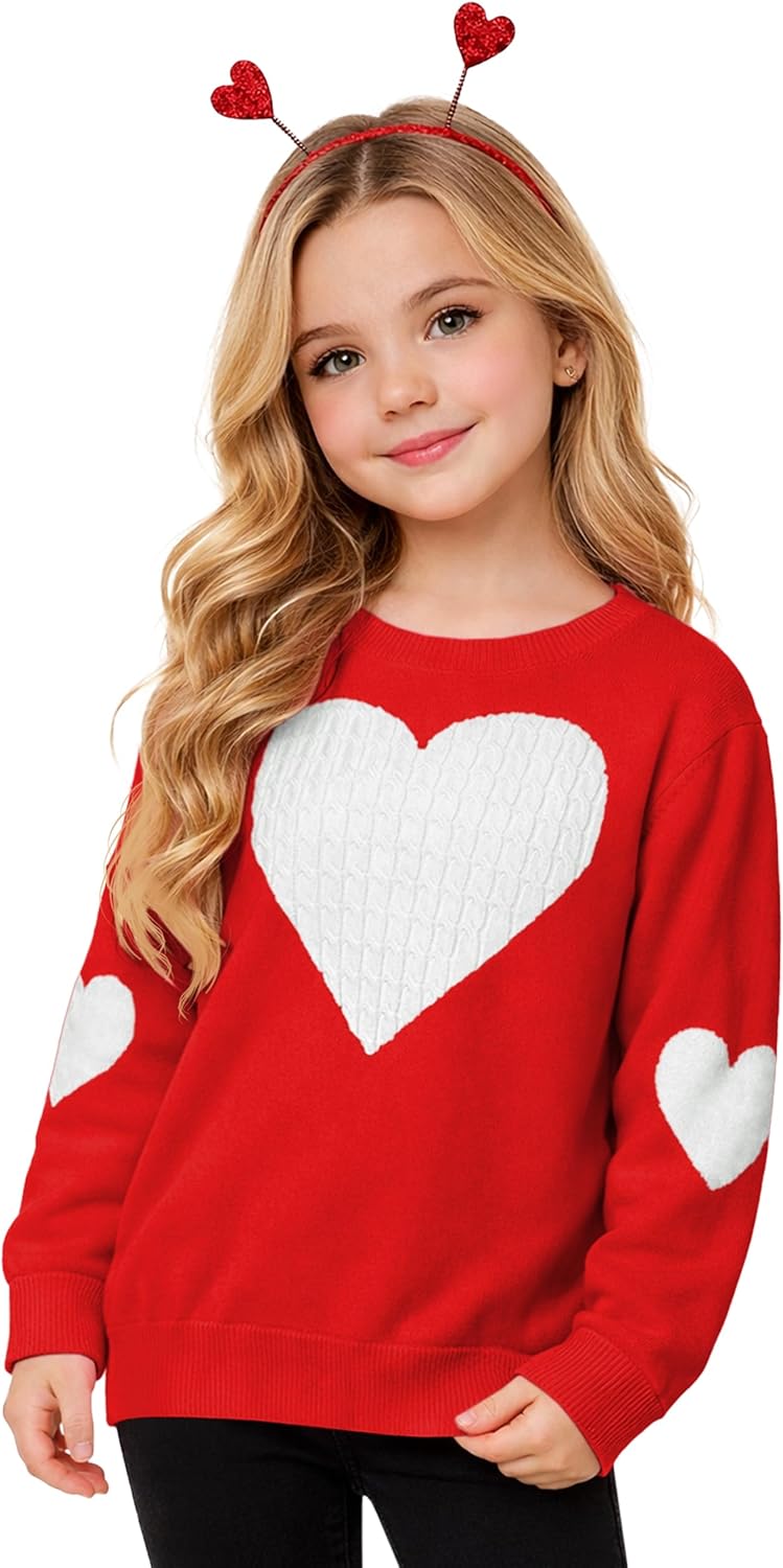 Girls Valentine Sweater Kids Long Sleeve Cute Heart Winter Holiday Knit Pullover 5-14 Years - Image 5