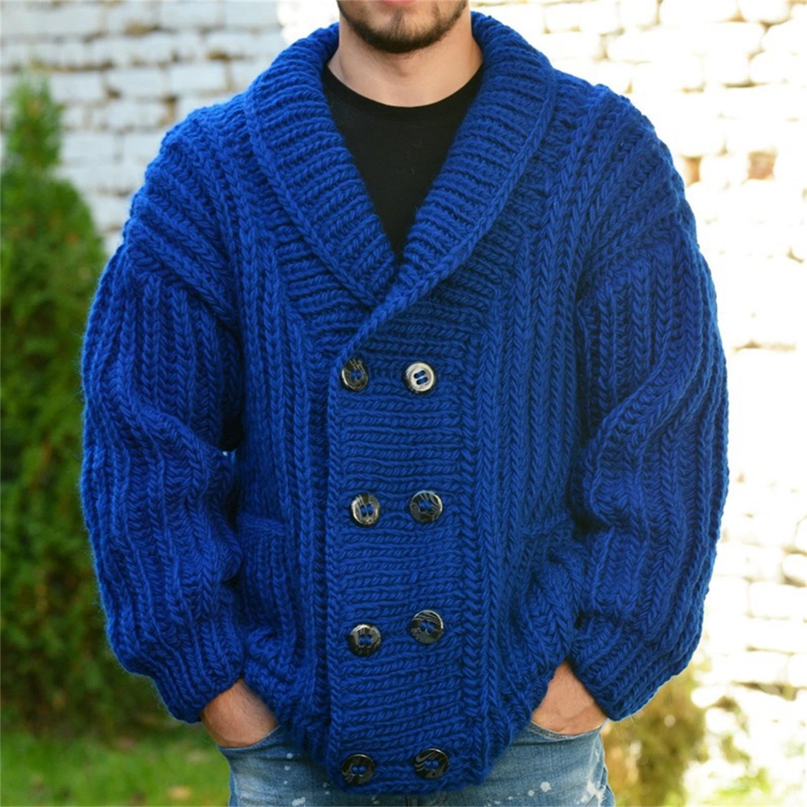 Cardigan da uomo Maglione da uomo Autunno/Inverno Addensato Doppio Petto Maglione Grosso Sciolto Giacca di Lana