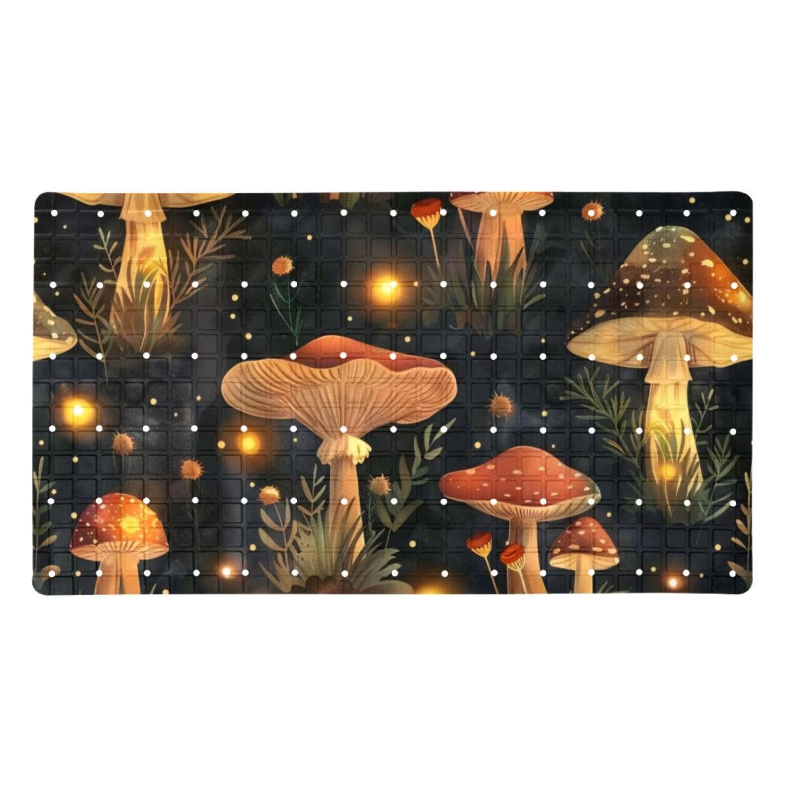 Rutschfeste Badematten für Badezimmer, Motiv: Pilzwald, nahtlos, rechteckig, maschinenwaschbar, 40 x 70 cm
