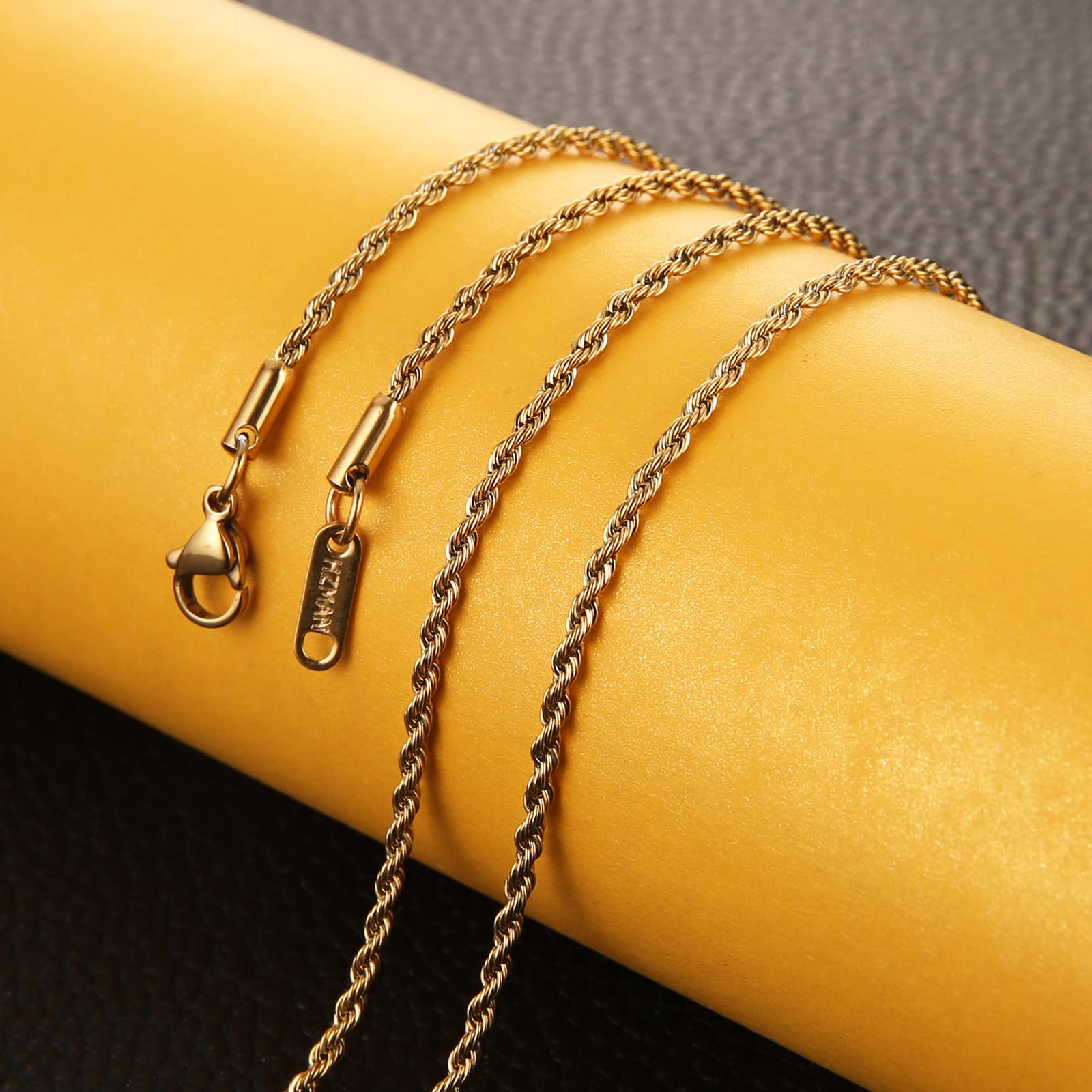 18k echte goldene Seilkette 4mm silbergold schwarz Edelstahl Männer Frauen Unisex-Ketten 16-30 Zoll