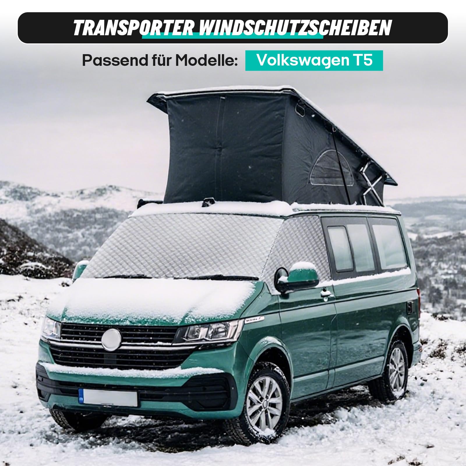 Frontscheibe Sonnenschutz für VW T5 2003–2015, Silber Reflektierend vor Sonne Frost EIS Staub Frontscheibenabdeckung, Windschutzscheiben für VW Wohnmobil