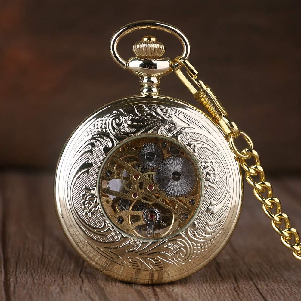 OIFMKC Pocket Watch Luxury Fashion Gear Hollow Hand Wind Mechanical Pocket Watch Men Women Pendant Chain Fob Watch