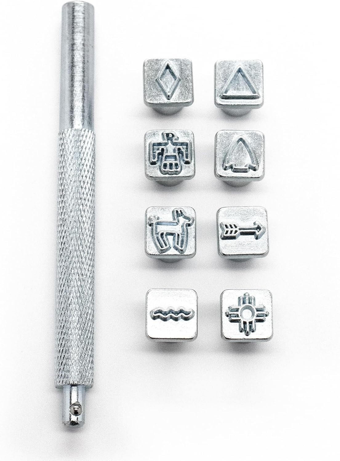 Realeather T4907 Leather Stamps Tool Set for Leather Crafting Indian Lore, <1/2", Chrome, 8-Stamp Heads