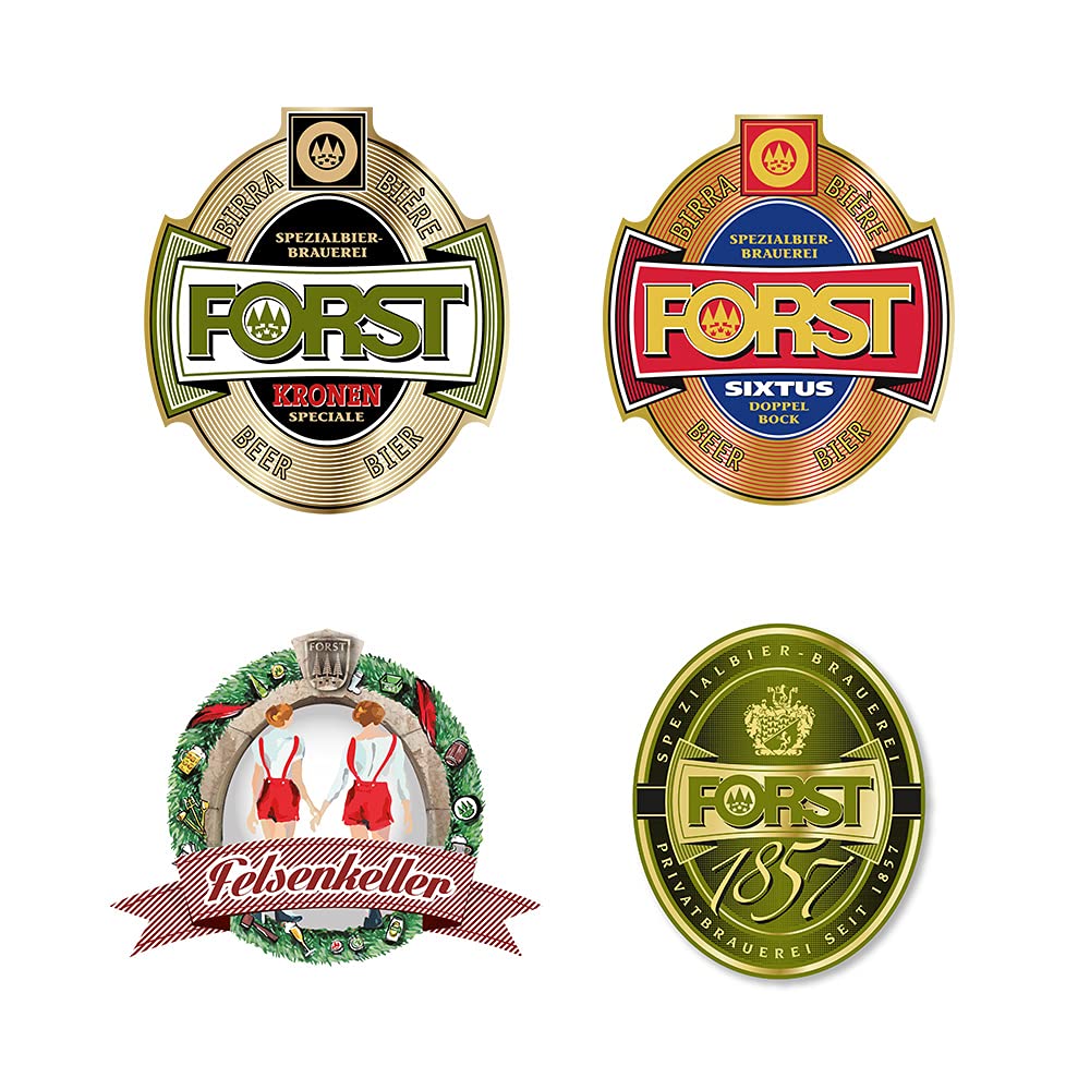 FORST Set 24 Bottiglie da 33 cl Degustazione Birra Forst Felsenkeller 1857 Kronen Sixtus Italiana Luppolo Malto Artigianale, Birra Forst 24 Bottiglie - 7,92 Litri