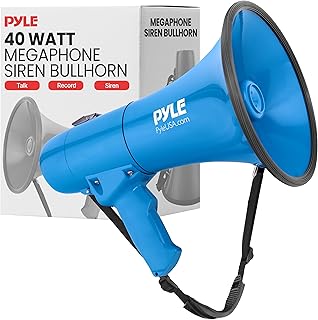 Pyle 40W Megaphone Siren Bullhorn Speaker, Portable and Lightweight Automatic Bullhorn for Indoor and Outdoor Use, 800 Square Yards Projection Range, Use as Siren/Music (Blue)