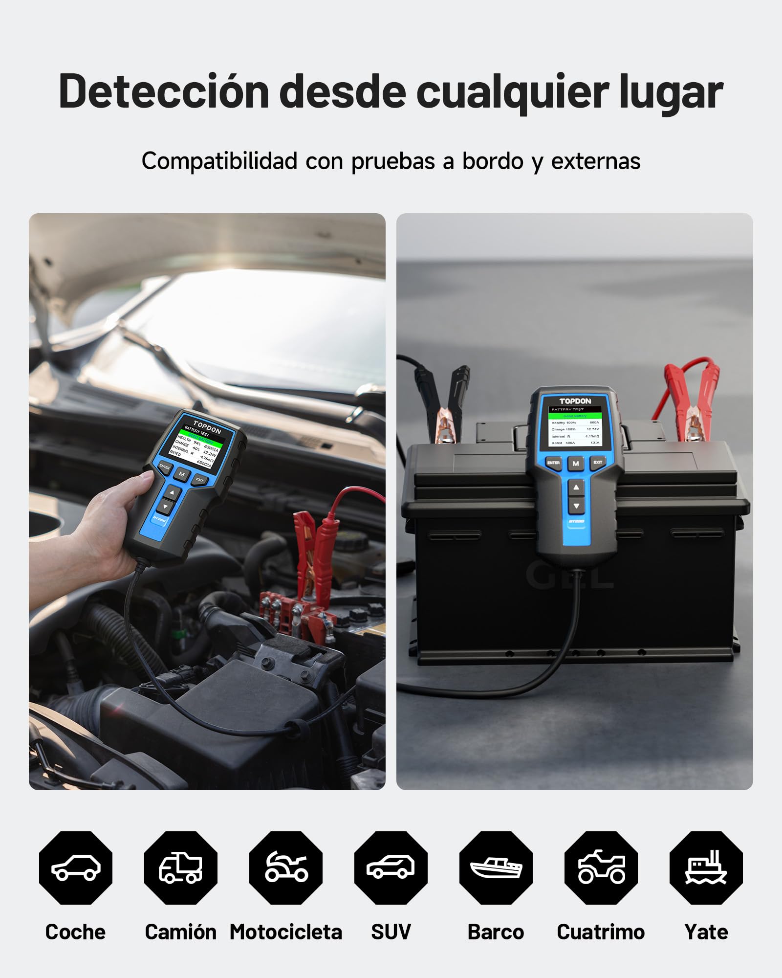 TOPDON BT200 Comprobador de Baterías de Coche, 12V 24V Comprobador de Baterías 100-2000CCA, con prueba de batería, prueba de arranque y prueba del sistema de carga para coches, motos, barcos, SUV