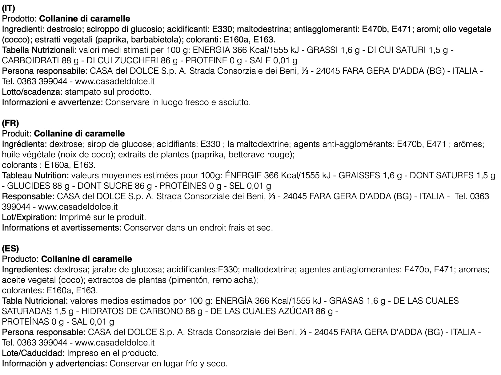 ESPOSITORE DI COLLANINE DI CARAMELLE pz 100