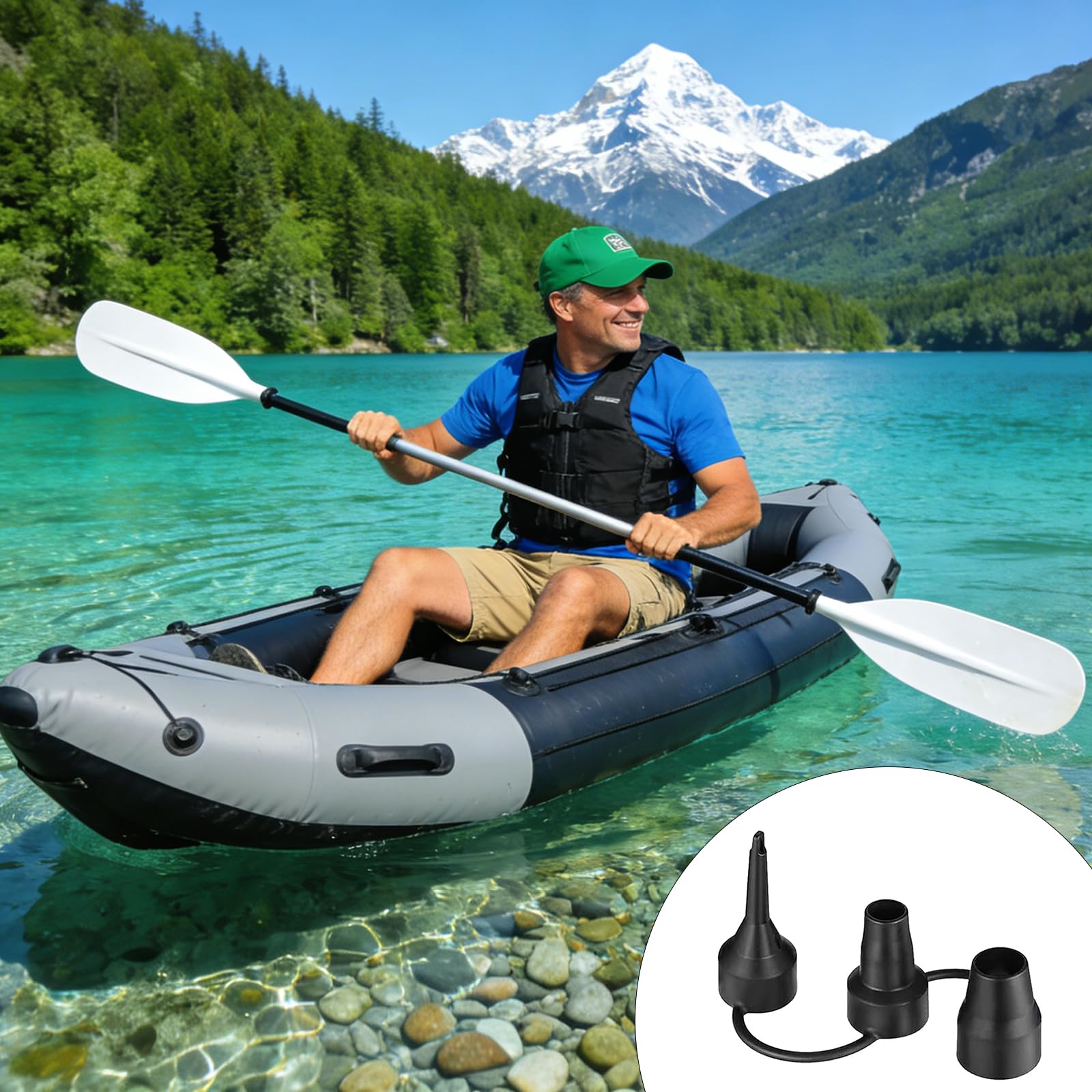 Adattatore per Pompa SUP, Convertitore Pompa Aria, Adattatore per Kayak, Adattatore SUP Compressore con 3 Ugelli Valvola Aria per Barca, Kayak, Canoa, Paddle Board