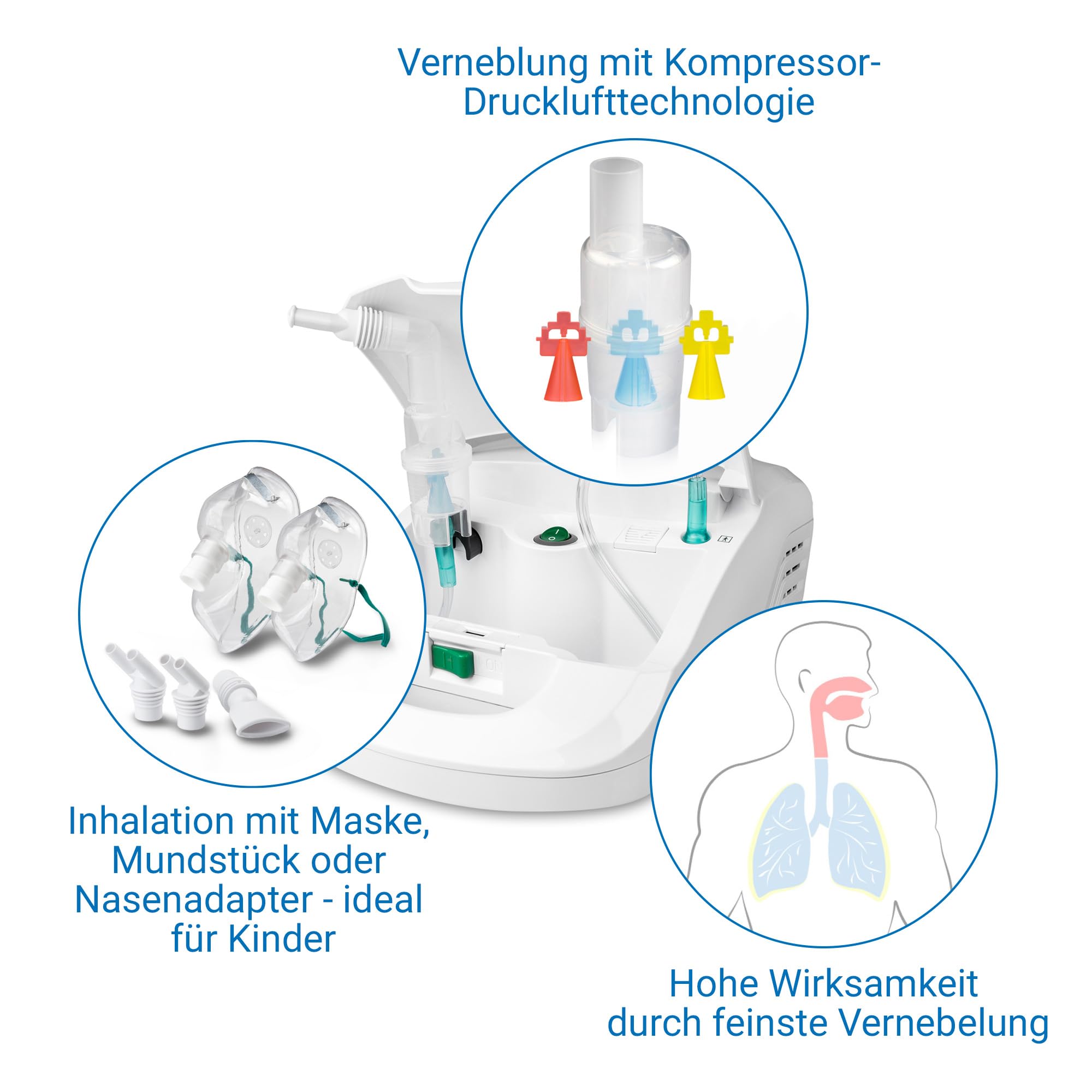 Medisana IN 550 Inhalator, Inhalationsgerät mit Mundstück und Maske | Für Erwachsene & Kinder, Vernebler Inhaliergerät bei Erkältung & Asthma mit extra viel Zubehör, Integriertes Zubehörfach