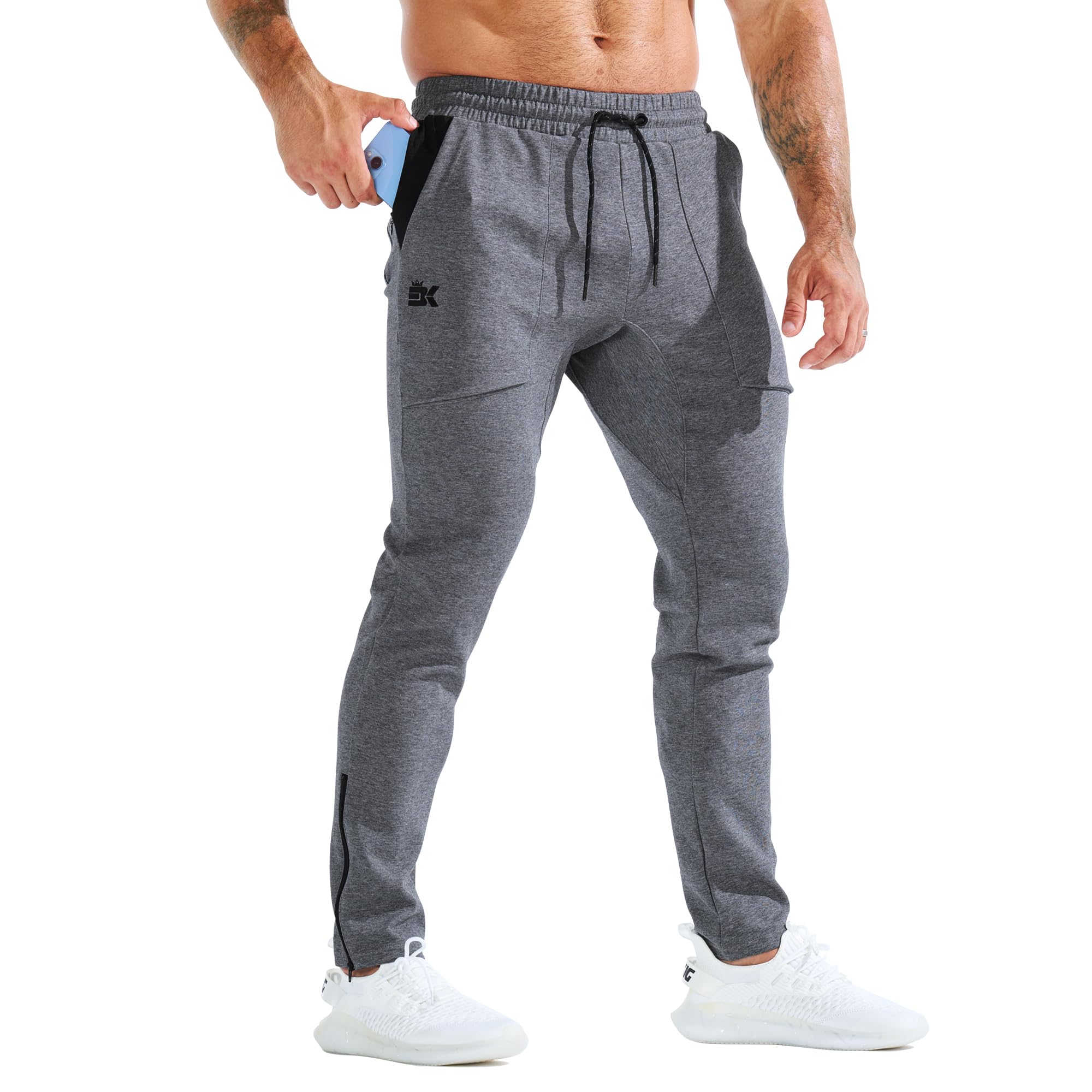 BROKIG Fitness Jogginghose Herren Lang mit Patchtasche, Gym Baumwolle Trainingshose Sporthose Herren Lang Slim Fit Hose