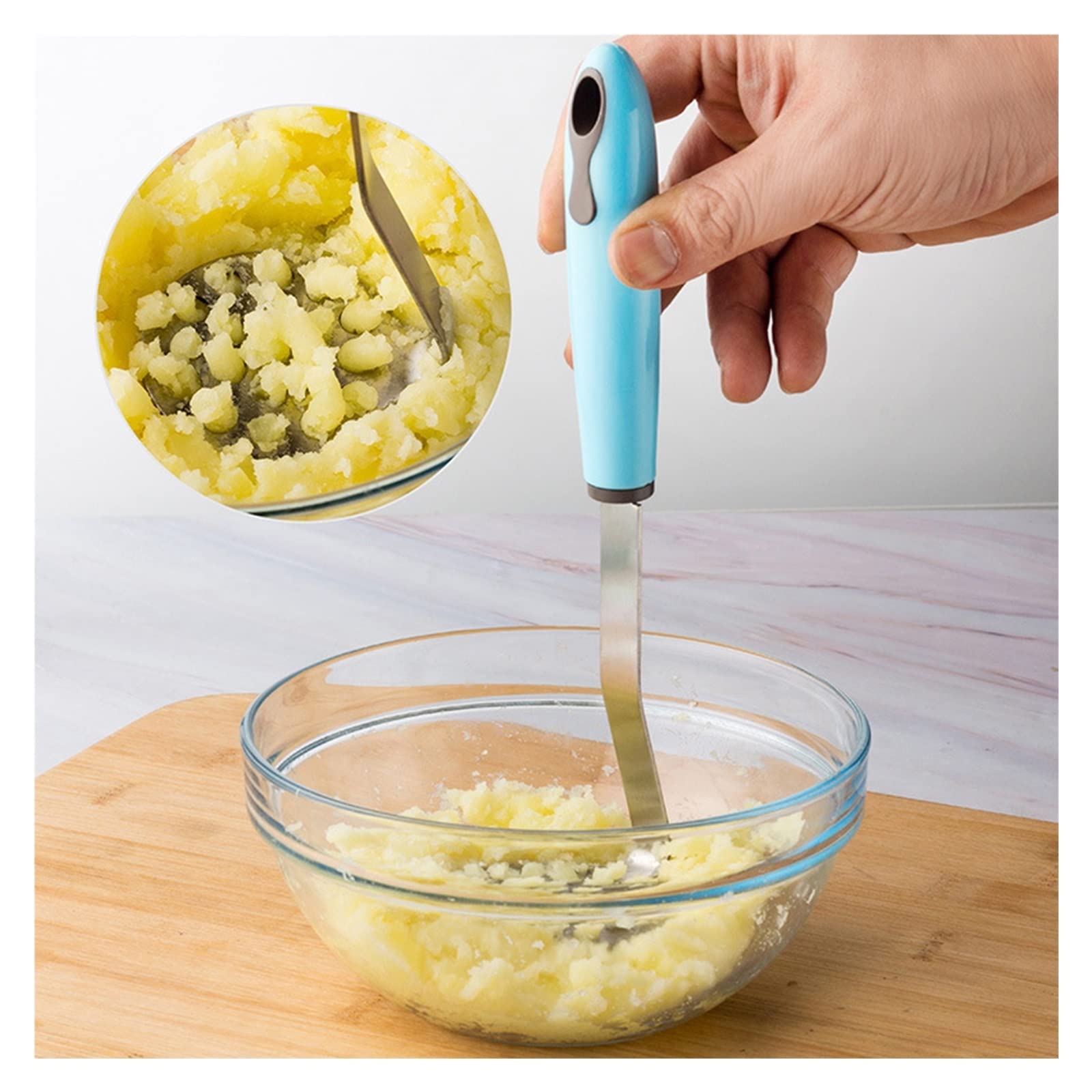 Stampfer aus Edelstahl, gepresster Kartoffelstampfer, Reispresse, Püree-Saft-Hersteller, Kartoffelschieber, Kartoffelpüree, Zerkleinerer, Obst- und Gemüsewerkzeuge, Stampfer