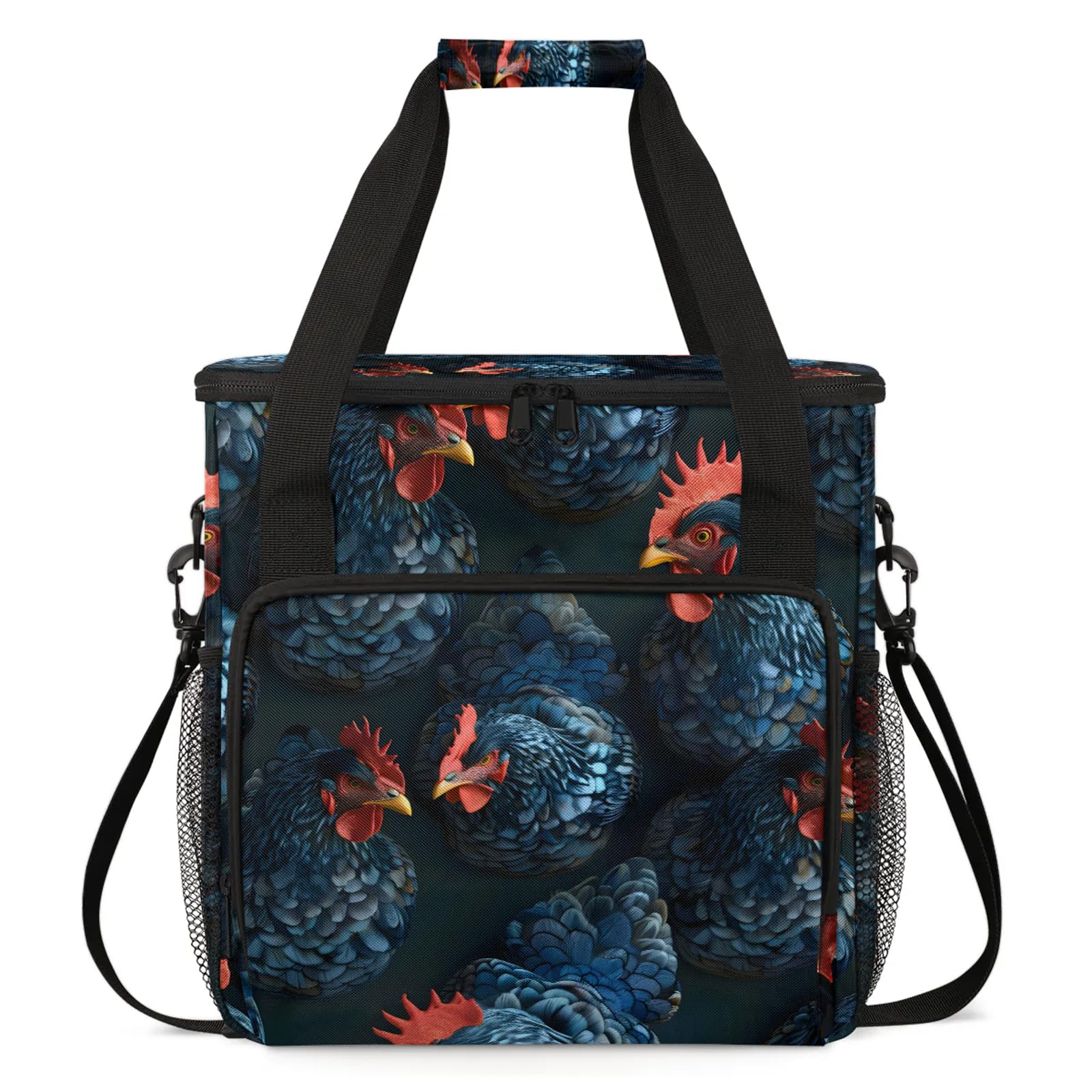 Adornori Farmhouse Chicken Cocks And Hens Rooster Farm Coffee Maker Carring Bag, Large Insulated Storage Organizer Case Tote Bags with Shoulder Strap for Travel Work Picnic