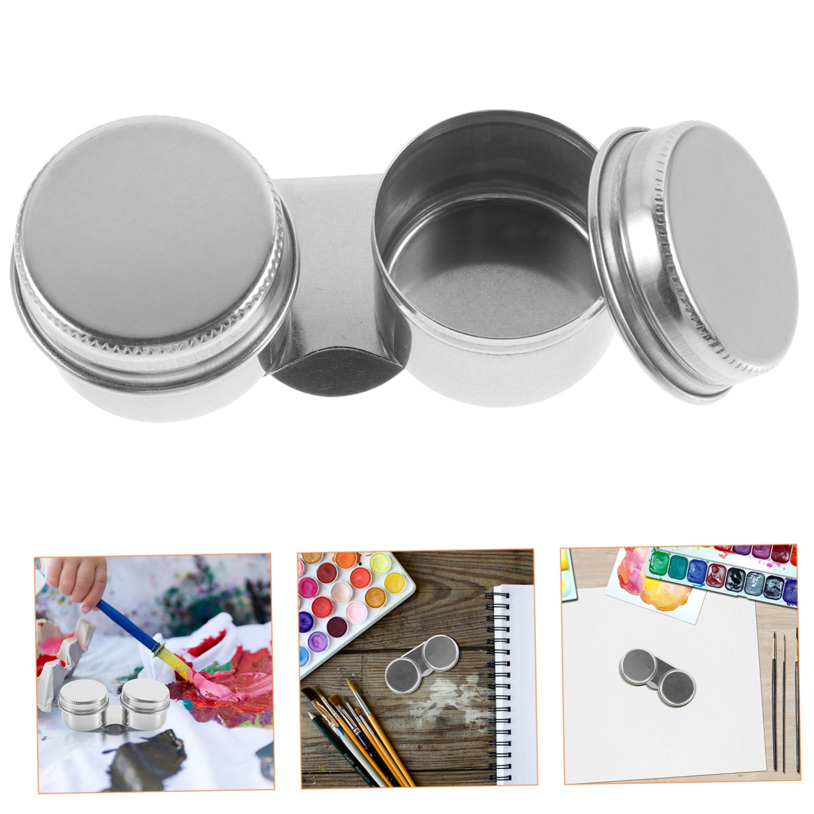 VILLCASE 3 Pz pennellessa spazzolatrice lavartice penelli coprifilo ermetico Polacco Perdere Sbarra Tazza per tavolozza Olio in Acciaio Inossidabile Tazze per tavolozze Professionali Silver