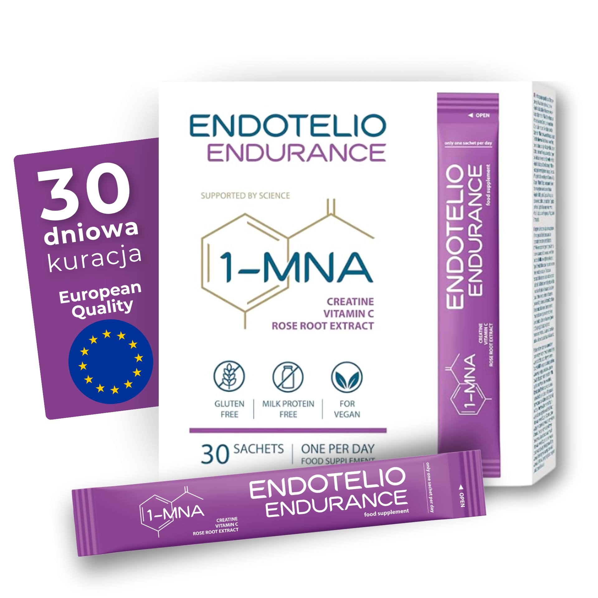 1-MNA Endurance, Optymalizujący NAD+, Suplement dla Sportowców Profesjonalnych i Amatorskich, na Siłownię, dla Biegaczy, z Kreatyną i Różeńcem Górskim, 30 Saszetek