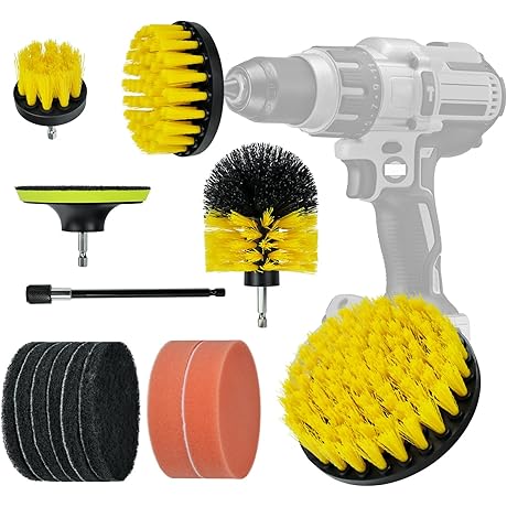 Power Drill Scrub Brush Attachment - 14-Piece Multi-Surface Cleaning Kit