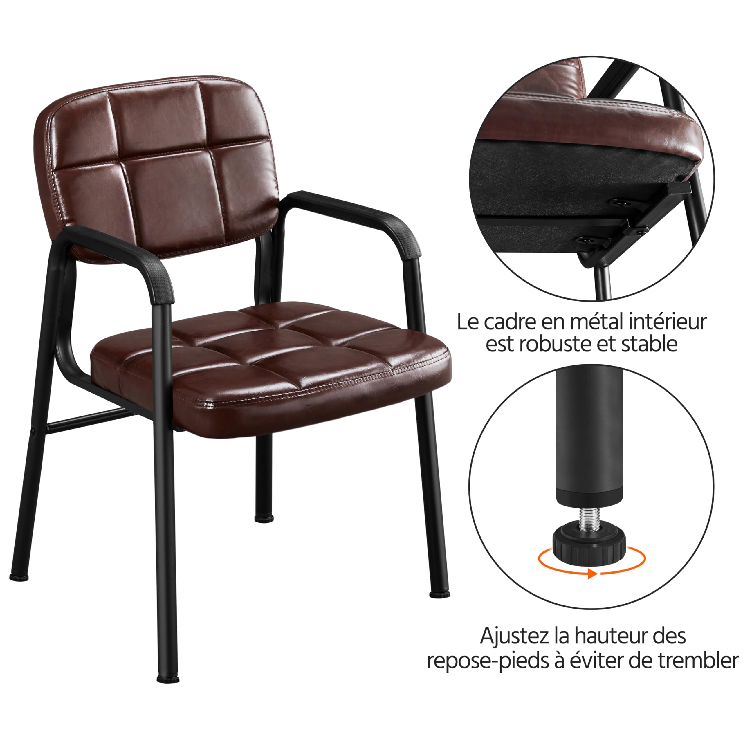 Yaheetech Chaises de Visiteur Fauteuil Salon Fauteuil d'accueil Visiteur Siège Rembourré en Smilicuir pour Bureau/Salle d'Attente/Cuisine Marron Lot de 2