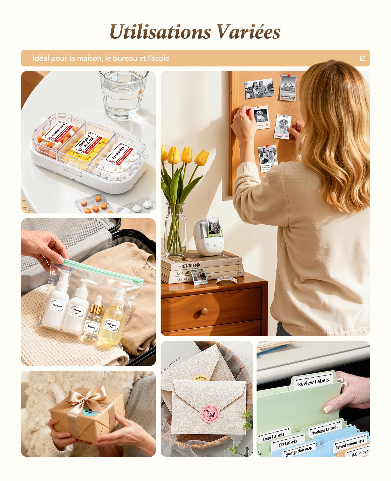 NIIMBOT B2Pro Étiqueteuse 300 DPI, imprimante d'étiquettes Autocollantes, Connexion Bluetooth pour téléphone et PC, avec 1 Rouleau d'étiquettes pour la Maison,Cuisine, Le Bureau, l'école