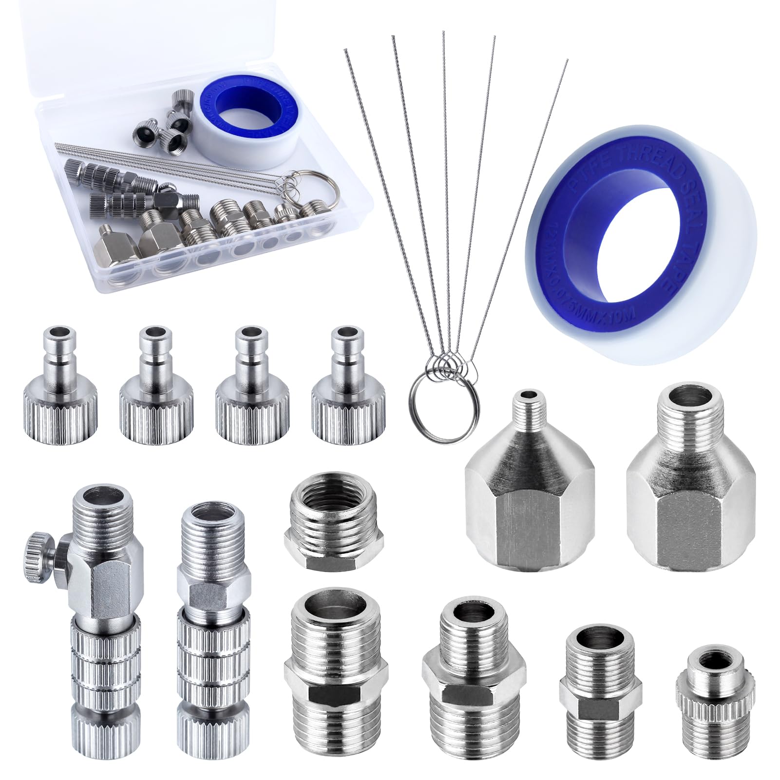 LEONTOOL 15 Pieces Airbrush Adapter Set Airbrush Quick Connect Airbrush Quick Release Disconnect Adapter Fitting Connector Set including Cleaning Tool for Air Compressor and Airbrush Hose