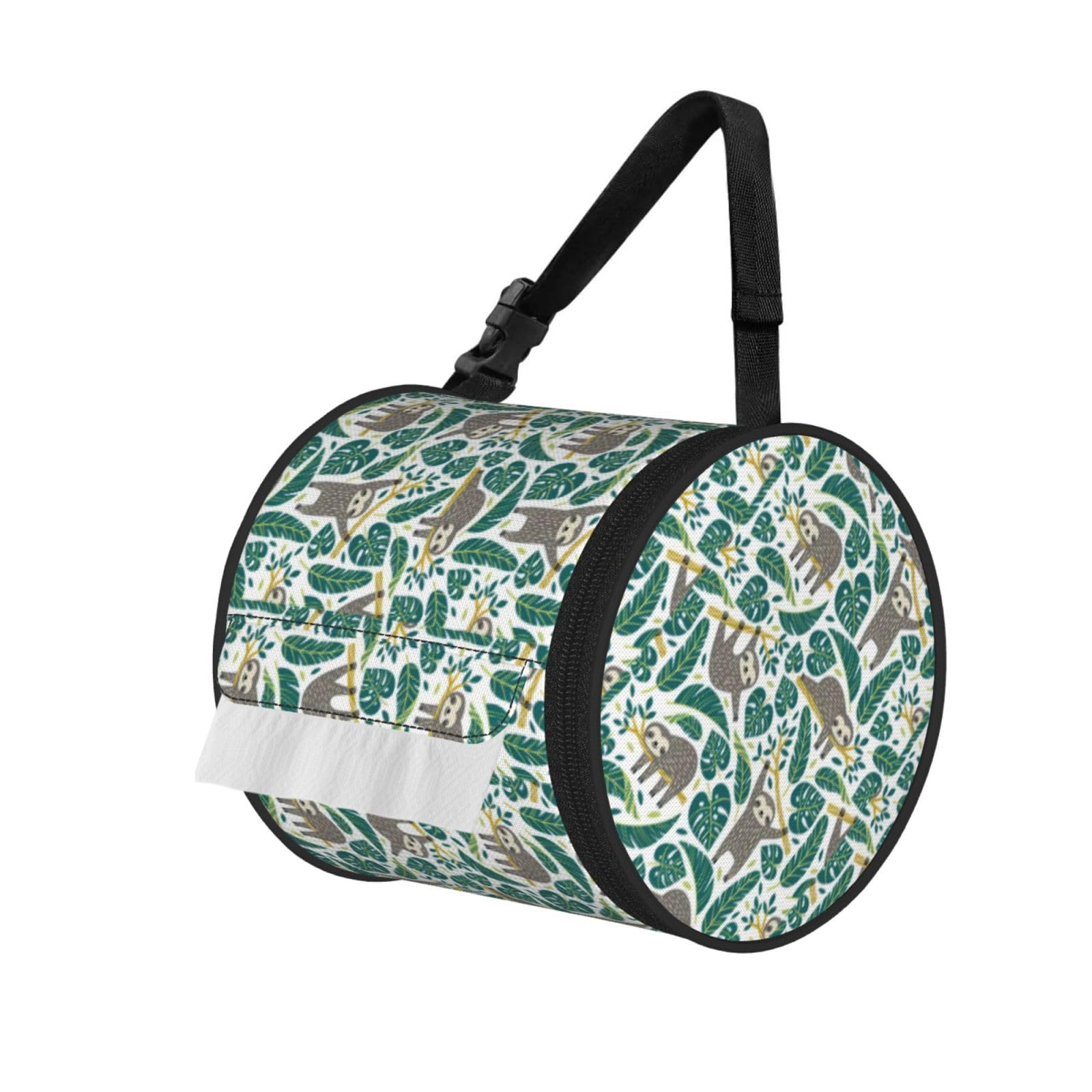 Adorable Sloth Printed Hanging Tissue Organizer, Smooth Zipper Oxford Cloth Roll Holder for RV Bathroom Desk