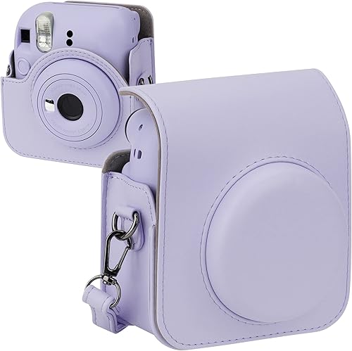 Camera Case Compatible with Fujifilm Instax Mini 12 Instant Camera with Adjustable Strap and Pocket (Purple)