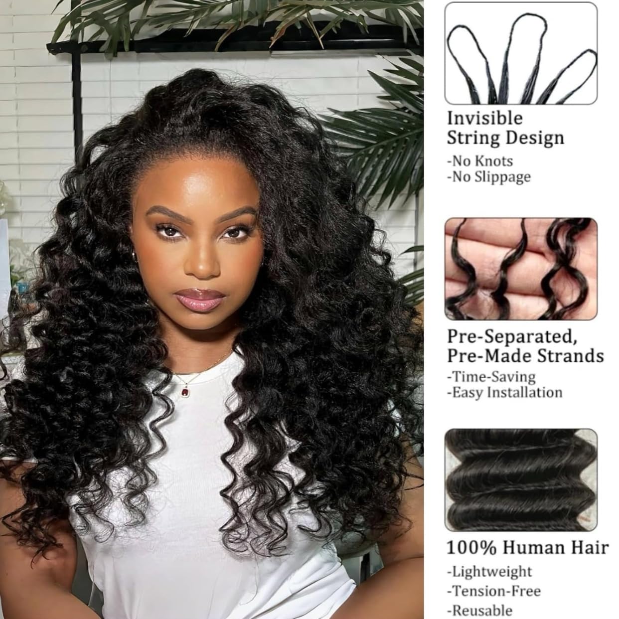 Deep Wave Crochet Human Hair Extensions 14in 60g Pre-Separated Feather Line Amazon.com : Loose Deep Wave Human Crochet Hair Knotless Pre  main image 3