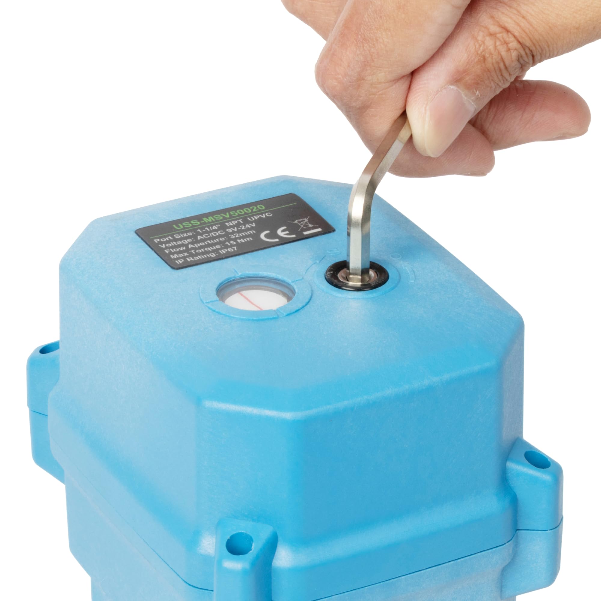 U.S. Solid 1 1/4" UPVC Elektrischer Kugelhahn, G-Gewinde, 9–24 V AC/DC, 2-Draht-Auto-Rücklauf, IP67, stromlos geschlossen mit manuellem Reset für Wasser und Luftsysteme