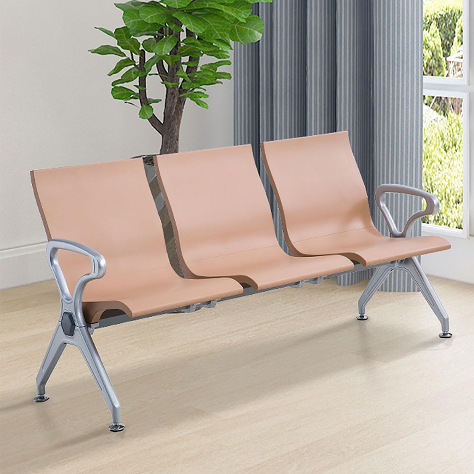 3-Sitzer Wartebank-Set mit Rückenlehne & Armlehnen Kunstleder Polsterung komplett geschlossener Balken ideal für Büro & Empfangsbereiche