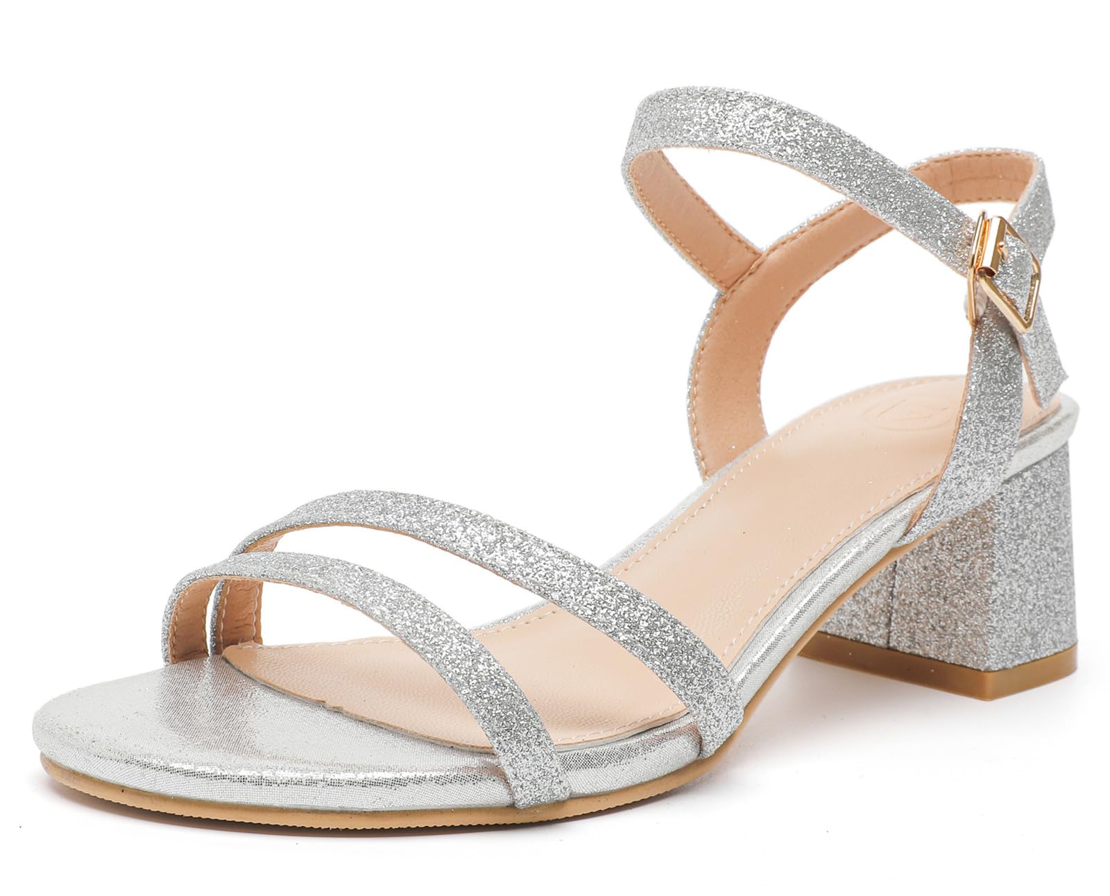 DADAWENWomen's Open Toe Ankle Strap Low Block Chunky Heels Sandals Party Wedding Dress Pumps Shoes