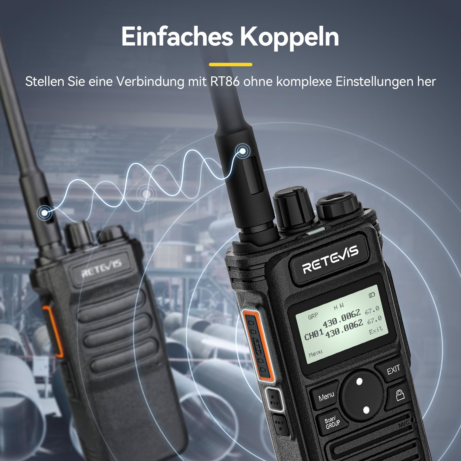 Retevis RT86S Funkgerät Große Reichweite, Walkie Talkie mit LCD-Display | Profi Handfunkgerät mit 2600mAh Akku & Gruppenanruf, inkl. Ohrhörern, für Reinigungskräfte & Lager, Schwarz, 3 Stück