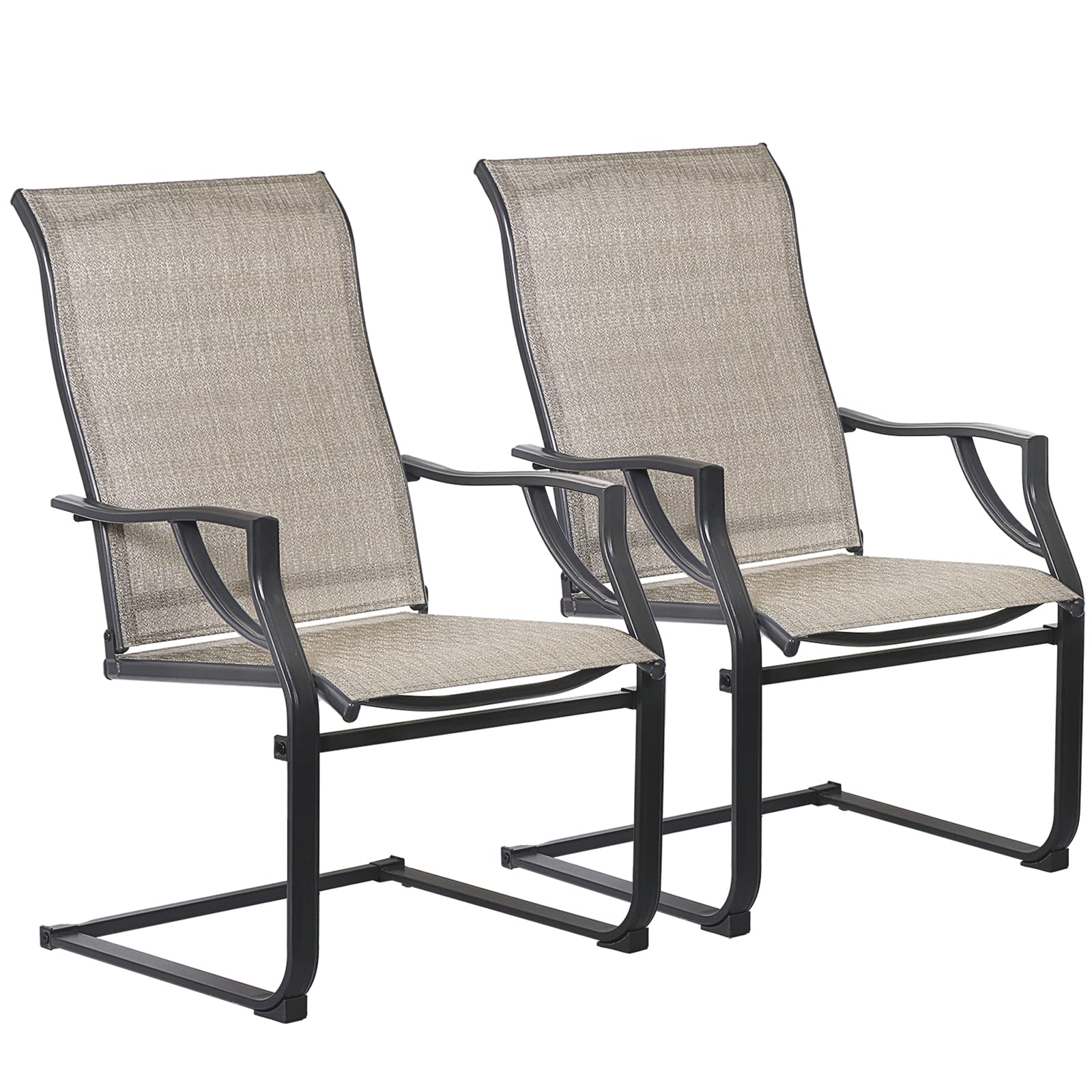 UDPATIO Patio Dining Chairs Set of 2, Outdoor High Chair All Weather Breathable Textile Bouncy Rocking Chair, Outdoor Furniture Chairs for Deck Lawn Garden Backyard Brown