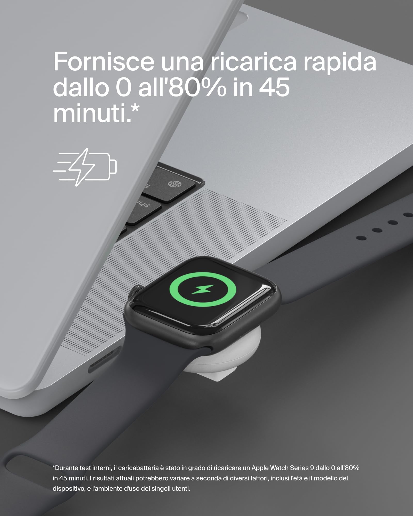 Belkin BoostCharge Caricabatteria USB-C portatile per Apple Watch, caricatore USB-C certificato MFi per Apple Watch Series 11/10/9/, Ultra e altri, compatibile con MacBook, iPhone 17 e altri - Bianco