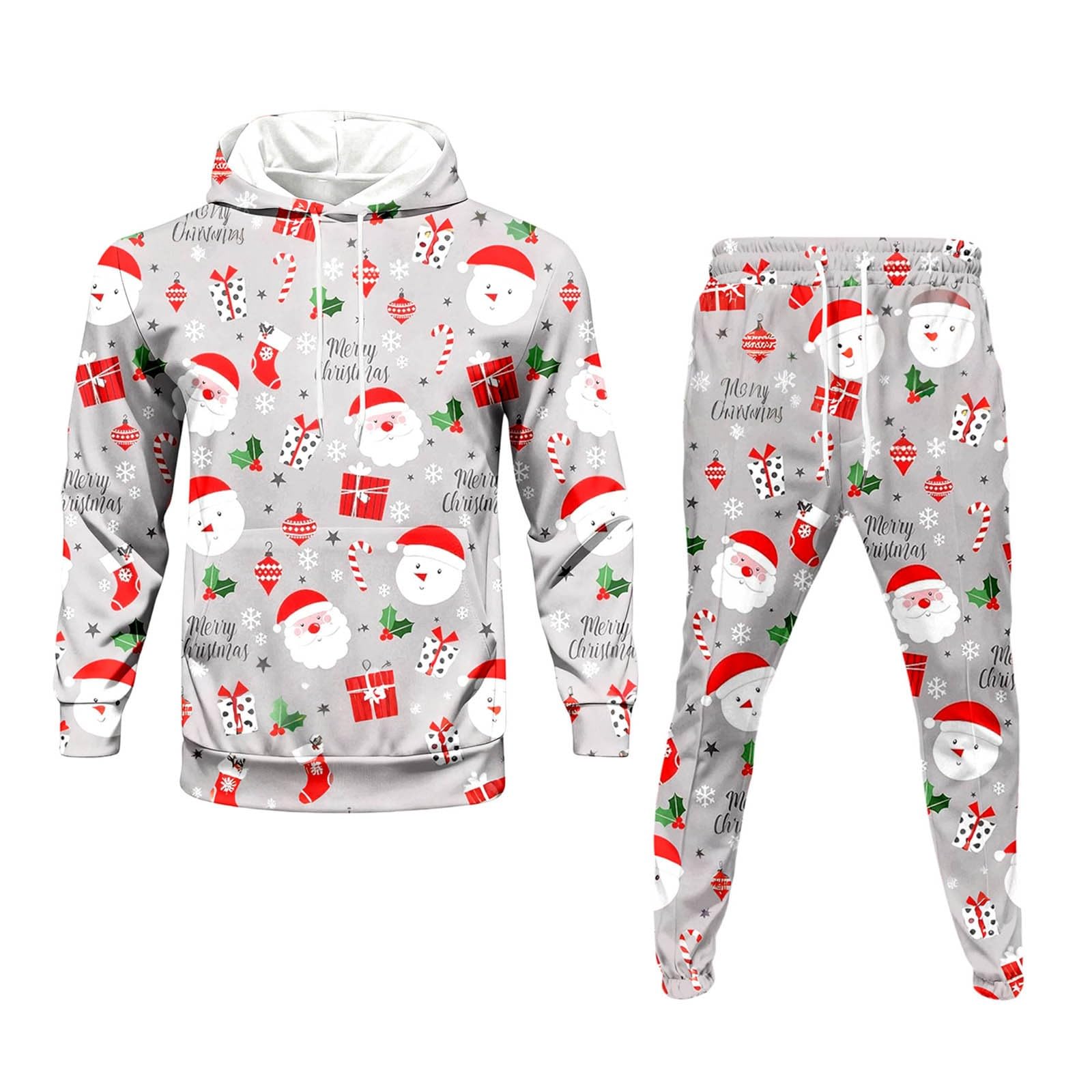 Generisch Tuta natalizia da uomo, per jogging, Natale, set di tute da allenamento, 2 pezzi, stampa 3D, divertente abbigliamento natalizio con felpa in pile + pantaloni da jogging