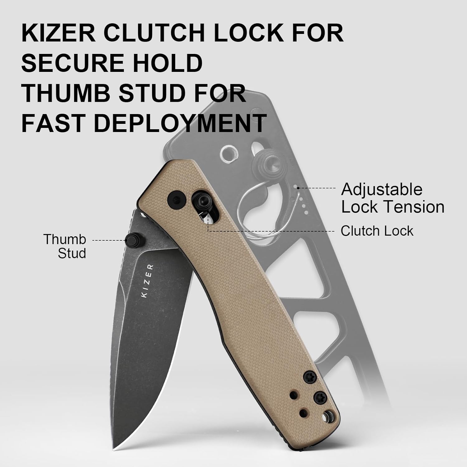 Kizer Aegis EDC Pocket Knife, 2.8" D2 Steel Drop Point Folding Knife with Sand G10 Handle, Thumb Stud Opener Clutch Lock, Pocket Knives for Camping Hiking V3774M1
